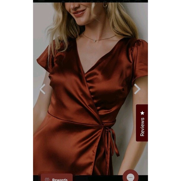 Baltic Born -Krystal Satin Wrap Gown Cinnamon Maxi Dress Size Small Flirty Fall - Picture 2 of 11